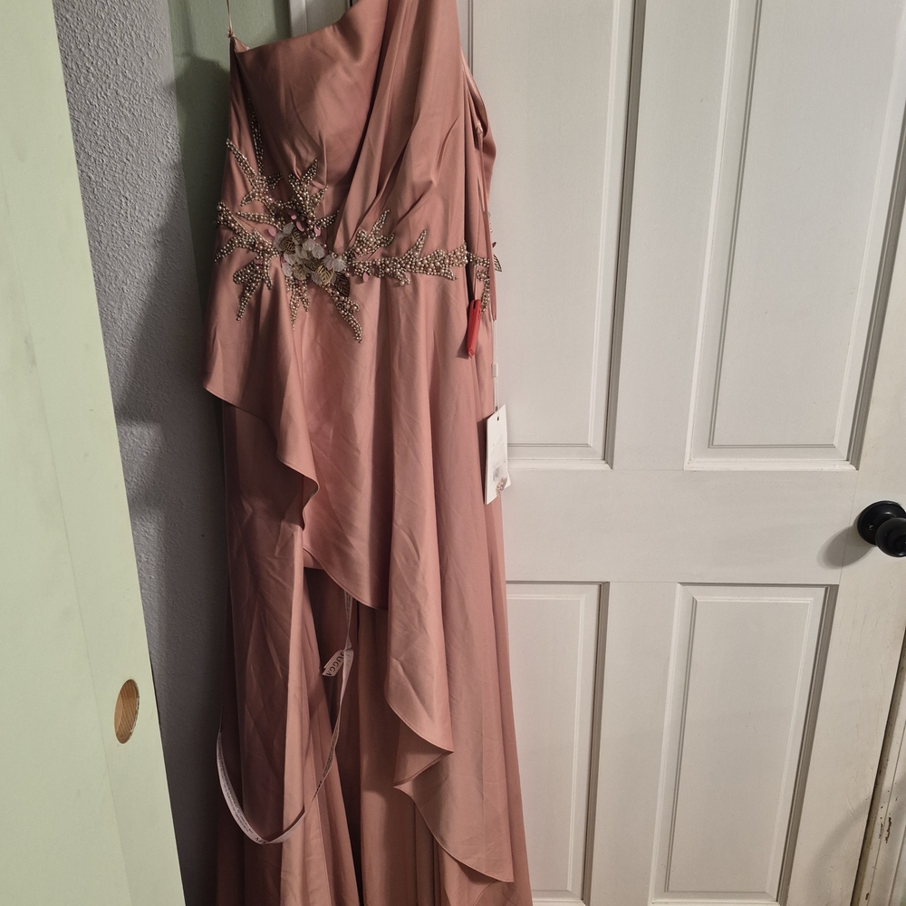 Mac Duggal Pink Maxi Dress with Embellished Waist